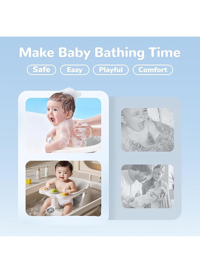 Baby Bath Seat For Babies 6 Months & Up Non Slip Toddler Bath Seat For Baby Sitting Up Infant Bath Seat With Toy & Temperature Sensor Soft Cushion Gray - Image 4