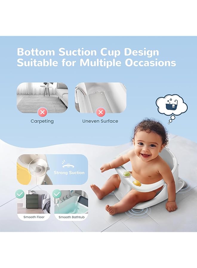 Baby Bath Seat For Babies 6 Months & Up Non Slip Toddler Bath Seat For Baby Sitting Up Infant Bath Seat With Toy & Temperature Sensor Soft Cushion Gray - Image 5