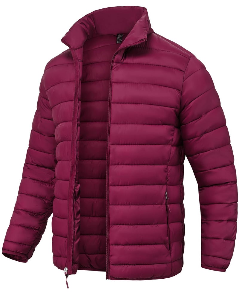 SPOSULEI Mens Puffer Down Jacket Quilted Winter Insulated Packable Jackets Coats Lightweight Water Repellent Outdoor Warm Ski Snow Jacket Outerwear Claret L