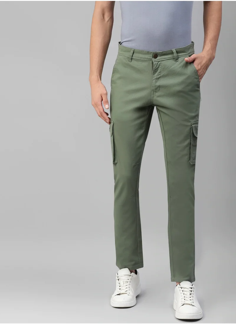 هوبرهولمي Sage Green Cargo Trousers for Men, Slim Fit