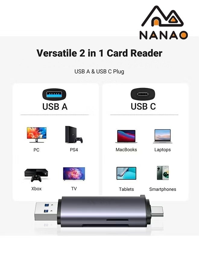 NANAO SD Card Reader USB 3.0 USB C OTG Dual Slot For UHSI Micro SD SD SDXC SDHC Micro SDXC Micro SDHC MMC Compatible For MacBook Dell XPS Samsung Galaxy S24 S23 Ultra iPhone 16 15 Pro Max SLR Vlog Camera  - Image 2