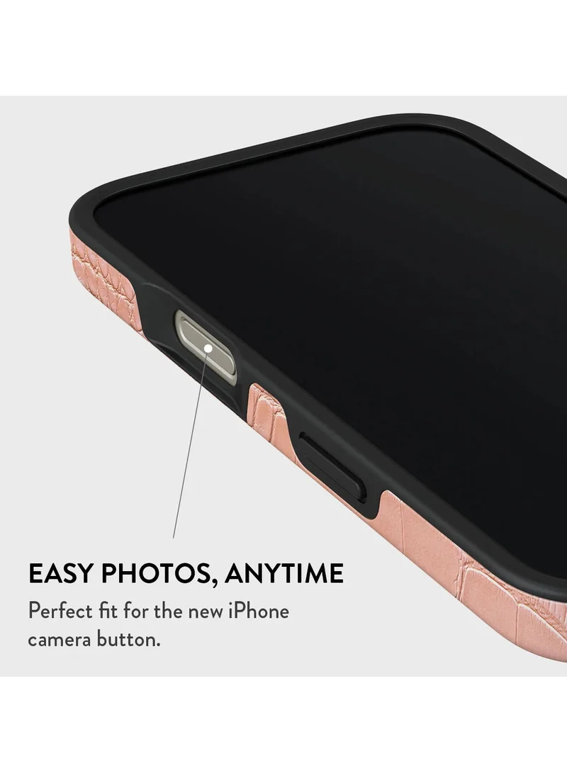 بورجا جراب iPhone 16 Pro، قطعتان من الغلاف الصلب + بطانة داخلية من مادة TPU، ممتص للصدمات، سهل الوصول إلى جميع المنافذ، إطار مرتفع لحماية الشاشة والكاميرا، طباعة عالية الجودة لا تتلاشى أبدًا، لون تمساح وردي