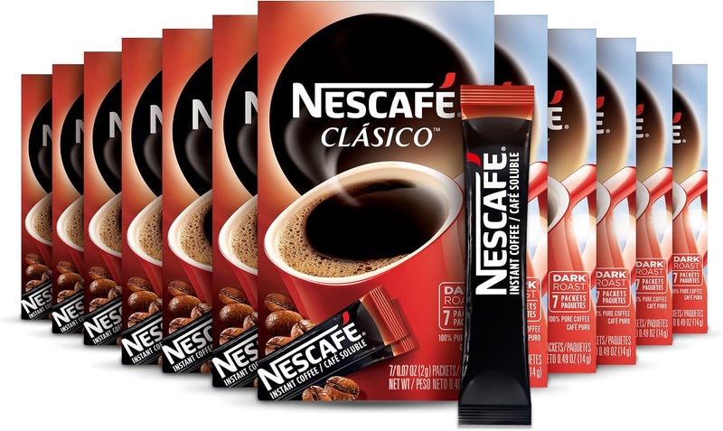 NESCAFE CLASICO Dark Roast Instant Coffee - 12 Boxes with 84 Single-Serve Packets - Image 1