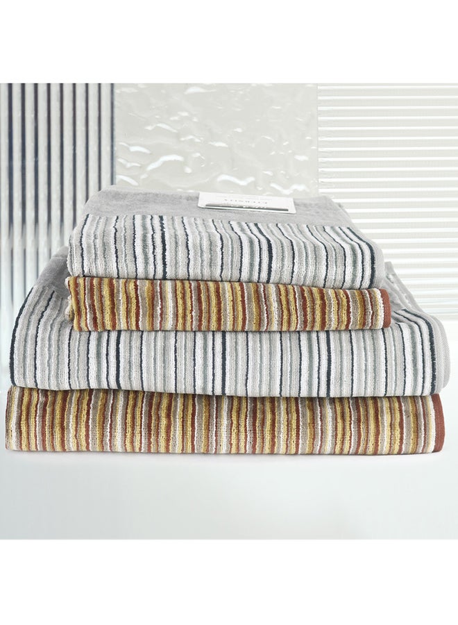 White Rose 4 Piece Bathroom Towel Set ETERNITY 500 GSM 100% Cotton Velour 2 Bath Towel 70X140 cm & 2 Hand Towel 50x90 cm Brown & Grey Color Modern Stripe Design Luxury Touch Extra Absorbent  - Image 1