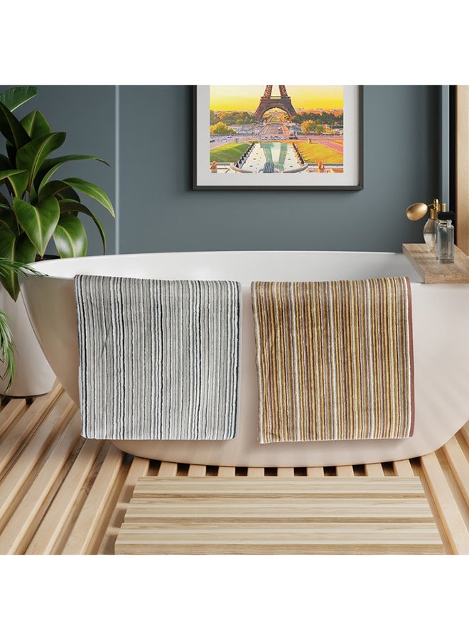 White Rose 4 Piece Bathroom Towel Set ETERNITY 500 GSM 100% Cotton Velour 2 Bath Towel 70X140 cm & 2 Hand Towel 50x90 cm Brown & Grey Color Modern Stripe Design Luxury Touch Extra Absorbent  - Image 2
