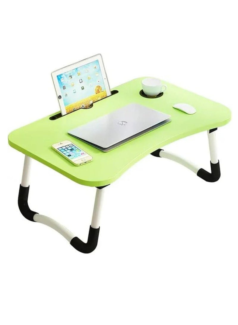 Meetion Portable Folding Laptop Desk for Bed，With iPad and Cup Holder Adjustable Lap Tray Notebook Stand， Foldable Non-Slip Legs Reading Table Tray for working，studying，camping 60x40x28cm Green - Image 1