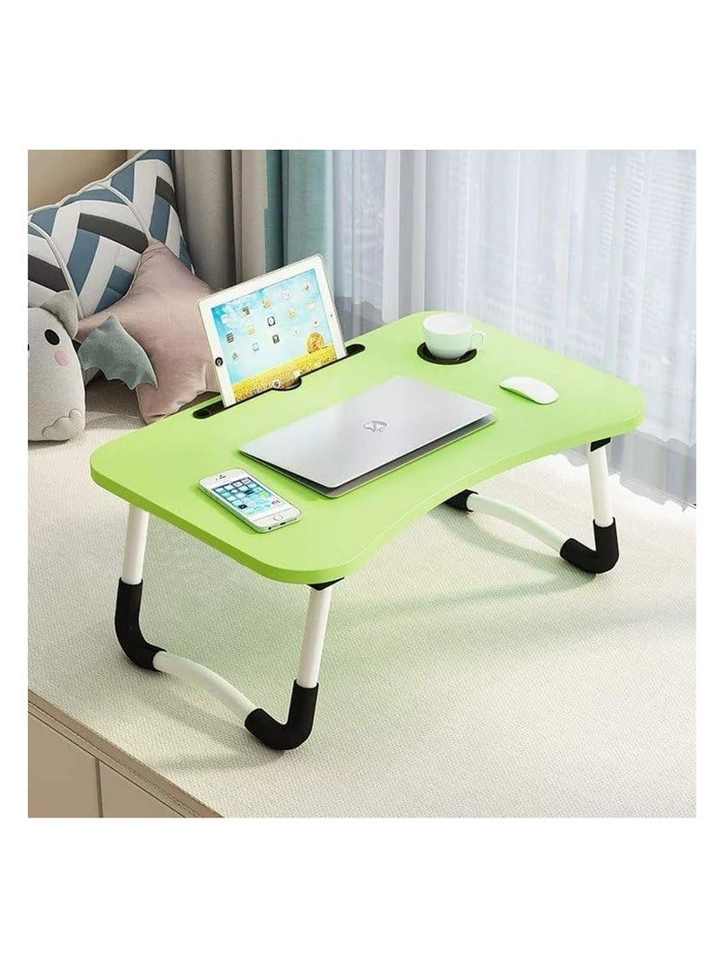 Meetion Portable Folding Laptop Desk for Bed，With iPad and Cup Holder Adjustable Lap Tray Notebook Stand， Foldable Non-Slip Legs Reading Table Tray for working，studying，camping 60x40x28cm Green - Image 2