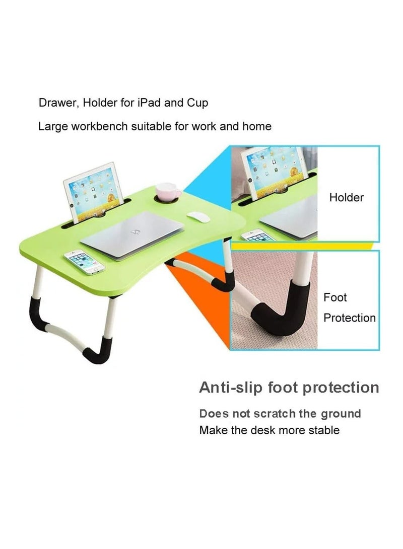 Meetion Portable Folding Laptop Desk for Bed，With iPad and Cup Holder Adjustable Lap Tray Notebook Stand， Foldable Non-Slip Legs Reading Table Tray for working，studying，camping 60x40x28cm Green - Image 4