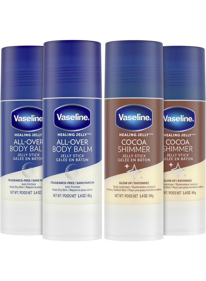 Vaseline Lotion Bundle Cocoa Shimmer Jelly Stick Highlighter & Luminizer + All Over Body Balm Stick Cocoa Butter Body Balm Skin Care Set Petroleum Jelly For Dry Skin (4 Piece Set) - Image 1