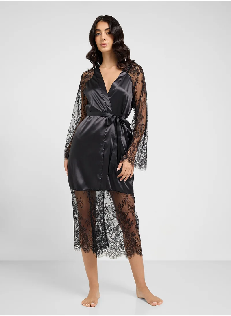 ELLA Night Robe With Lace Trim
