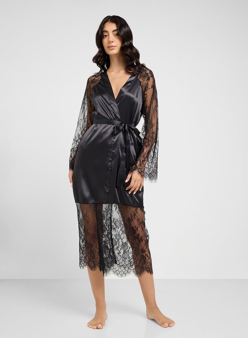ELLA Night Robe With Lace Trim  - Image 1