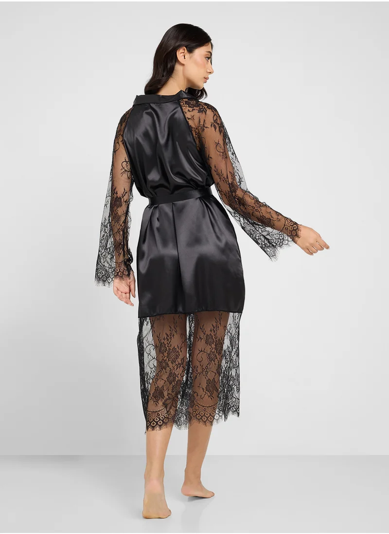 ELLA Night Robe With Lace Trim