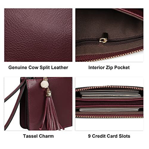befen Genuine Leather Wristlet Clutch for Women Ultra-Slim Ladies Credit Card Holder Wallet Purses with RFID Protection (Burgundy) - Image 5
