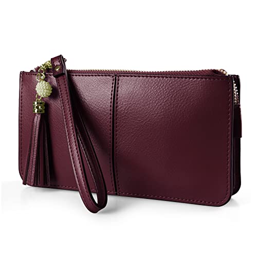befen Genuine Leather Wristlet Clutch for Women Ultra-Slim Ladies Credit Card Holder Wallet Purses with RFID Protection (Burgundy) - Image 1