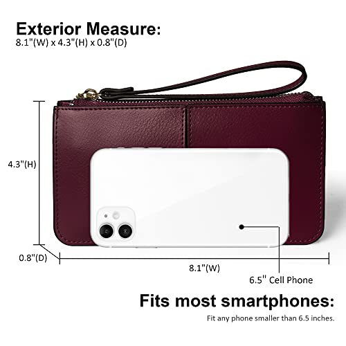 befen Genuine Leather Wristlet Clutch for Women Ultra-Slim Ladies Credit Card Holder Wallet Purses with RFID Protection (Burgundy) - Image 4