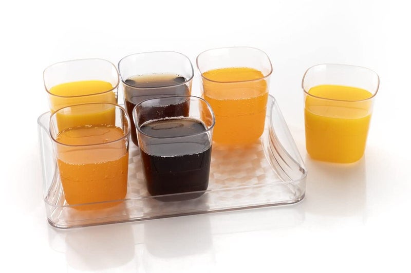 HAPPI Unbreakable Water and Juice Drinking Glass Set with Serving Tray SharbatBeerWine Glass Plastic PET Transparent Stylish Set 6 Pieces 250 Ml Glass with Tray for Kitchen - Image 1