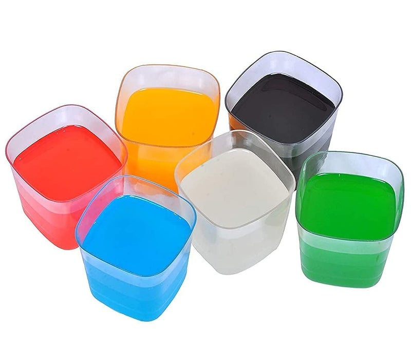HAPPI Unbreakable Water and Juice Drinking Glass Set with Serving Tray SharbatBeerWine Glass Plastic PET Transparent Stylish Set 6 Pieces 250 Ml Glass with Tray for Kitchen - Image 4