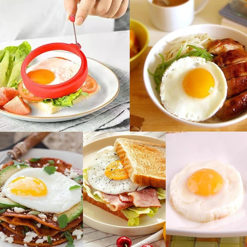 YOLCAR Egg Ring Set, Silicone Egg Ring Molds, Fried Egg Rings and Non-stick Egg Cooker Ring, Multicolor, 4Pack - Image 5