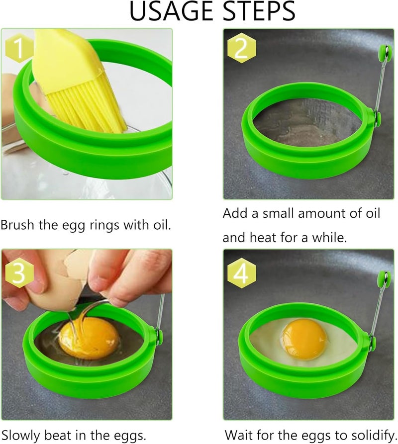 YOLCAR Egg Ring Set, Silicone Egg Ring Molds, Fried Egg Rings and Non-stick Egg Cooker Ring, Multicolor, 4Pack - Image 3