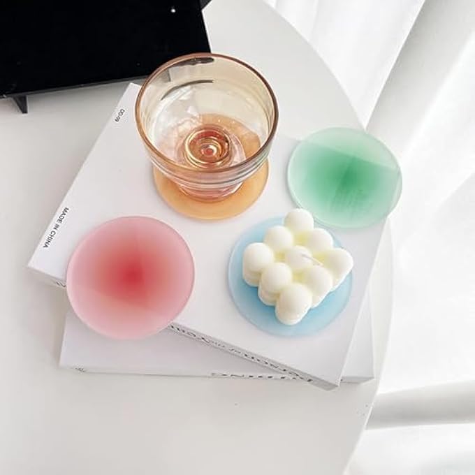 BIGTHREE Colouful Acrylic Coaster Set 4 Pcs 374 Inch Round NonSlip Drink Coasters HeatResistant Table Protectors For Coffee Tea And Home Decoration Gradient Series - Image 2