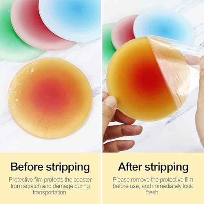 BIGTHREE Colouful Acrylic Coaster Set 4 Pcs 374 Inch Round NonSlip Drink Coasters HeatResistant Table Protectors For Coffee Tea And Home Decoration Gradient Series - Image 4