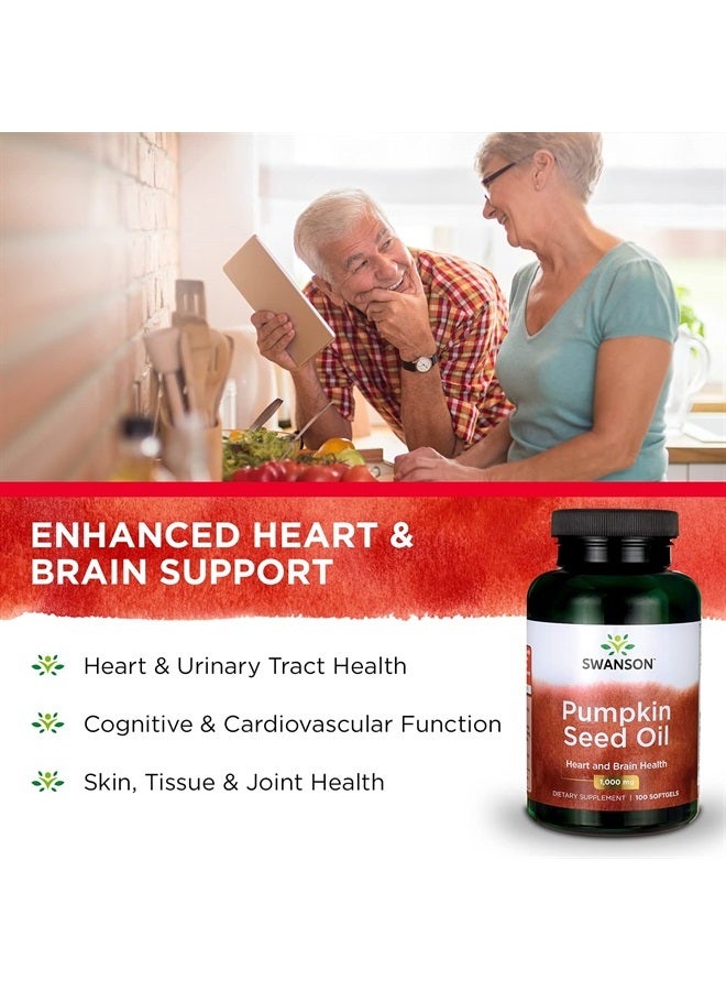SWANSON زيت بذور اليقطين لصحة الدماغ ودعم القلب والأوعية الدموية أحماض دهنية أساسية (EFAs) متاحة بيولوجيًا عالية مكمل عشبي مركب 1000 ملغ 100 كبسولة جيلاتينية