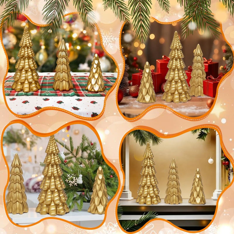 Warmtree 3 Pcs Gold Christmas Tree Figurines, Small Resin Christmas Trees Home Decor, Tabletop Tree Decoration Figurine Set, Decorative Xmas Trees for Indoor Home Decor - Image 5