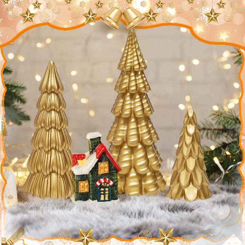 Warmtree 3 Pcs Gold Christmas Tree Figurines, Small Resin Christmas Trees Home Decor, Tabletop Tree Decoration Figurine Set, Decorative Xmas Trees for Indoor Home Decor - Image 4