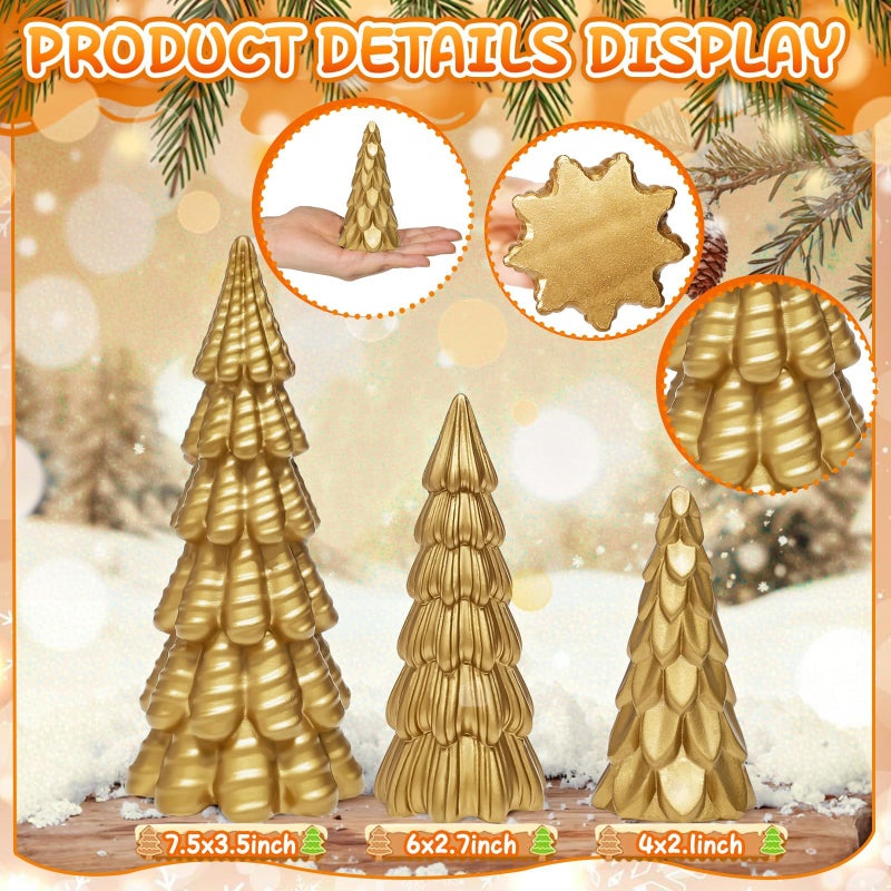 Warmtree 3 Pcs Gold Christmas Tree Figurines, Small Resin Christmas Trees Home Decor, Tabletop Tree Decoration Figurine Set, Decorative Xmas Trees for Indoor Home Decor - Image 2