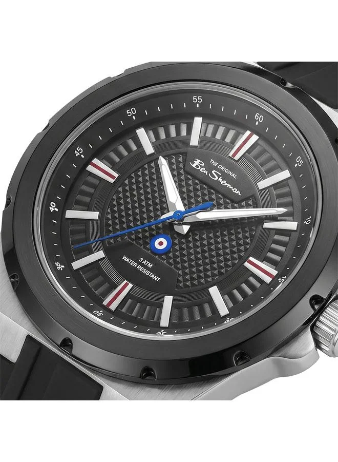 بين شيرمان Gloucester Black Dial Black Silicone Strap Analog Watch for Men, 43mm