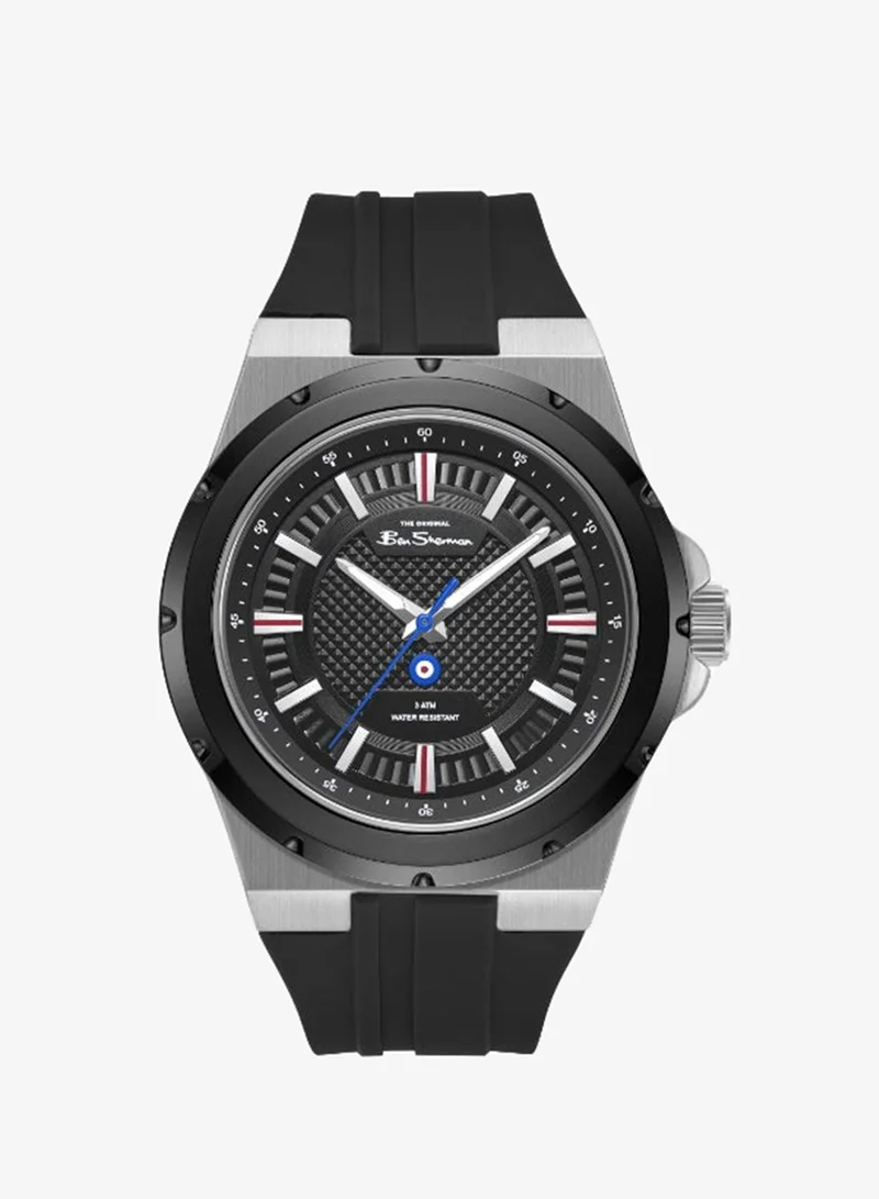 بين شيرمان Gloucester Black Dial Black Silicone Strap Analog Watch for Men, 43mm