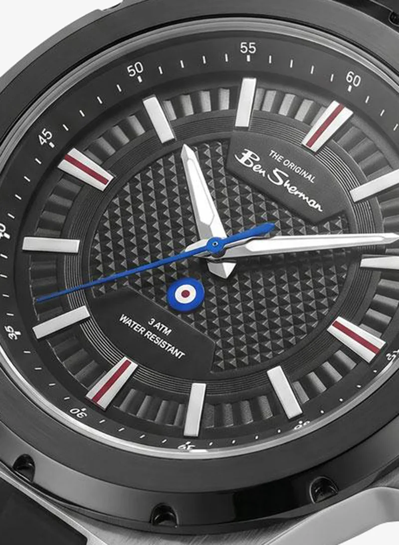 بين شيرمان Gloucester Black Dial Black Silicone Strap Analog Watch for Men, 43mm