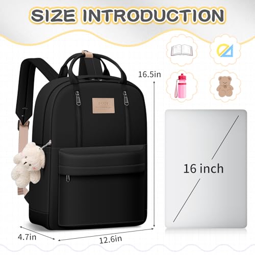 GAXOS Cute Backpack for School Aesthetic Backpack Purse for Women Girls Black Book Bag Korea Style Bookbag - Image 2
