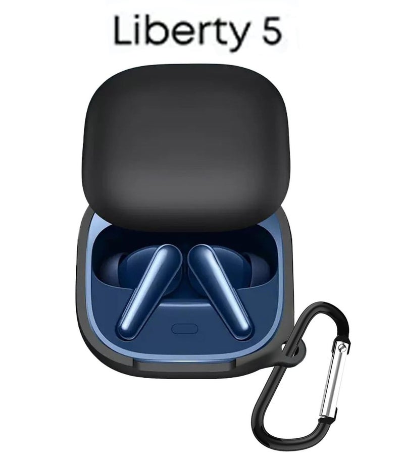 Soft Silicone Cover For Anker Soundcore Liberty 5 ,Soft Silicone Bluetooth Earphone Case,Shock Resistant Cover,With Carabiner(Black) - Image 1