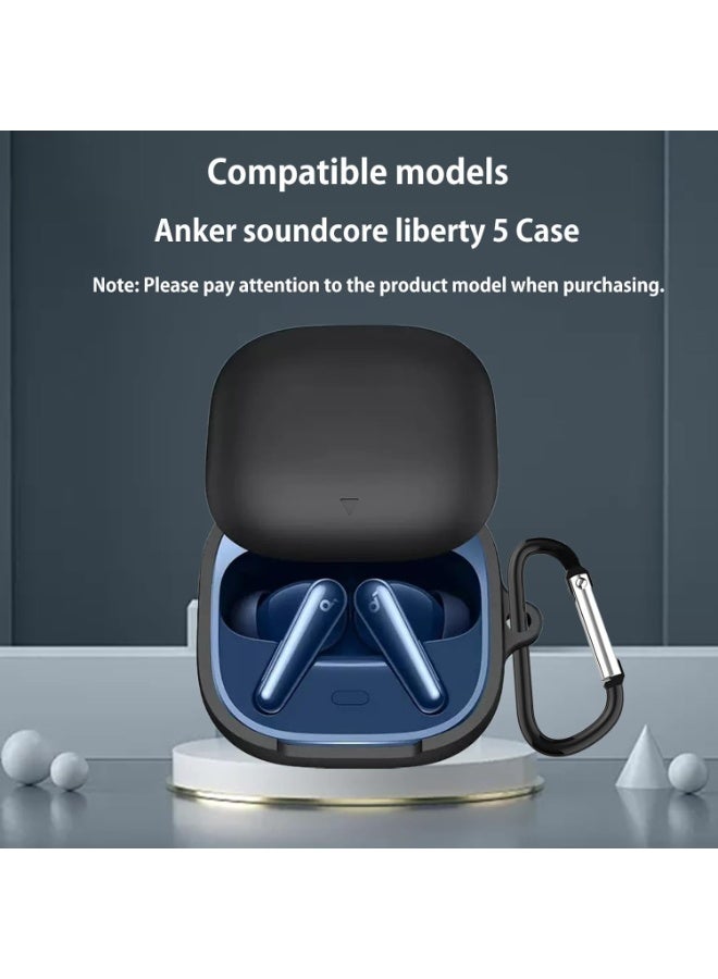 Soft Silicone Cover For Anker Soundcore Liberty 5 ,Soft Silicone Bluetooth Earphone Case,Shock Resistant Cover,With Carabiner(Black) - Image 3