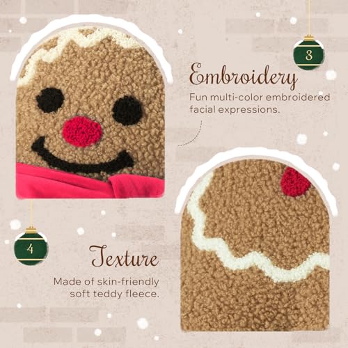 Phantoscope Gingerbread Merry Christmas Throw Pillow, Plush Teddy Xmas Gingerbread Santa Claus Shaped Pillows Christmas Decorative Pillow for Couch Living Room Bed, Beige, 20 x 16.5 inches - Image 3