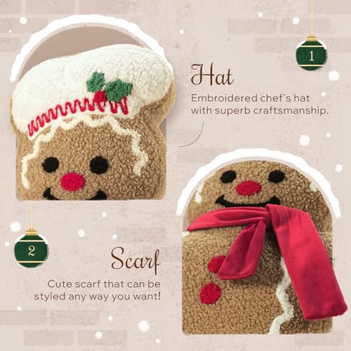 Phantoscope Gingerbread Merry Christmas Throw Pillow, Plush Teddy Xmas Gingerbread Santa Claus Shaped Pillows Christmas Decorative Pillow for Couch Living Room Bed, Beige, 20 x 16.5 inches - Image 2