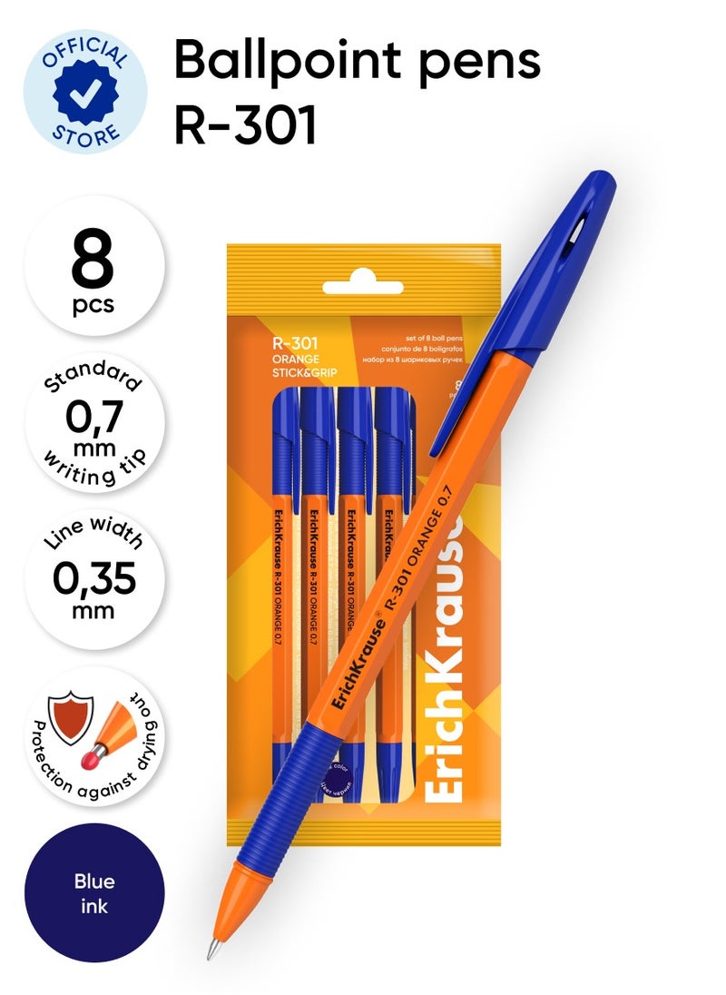 Set of 8 ballpoint pens R-301 StickGrip Orange 0.7, ink color: blue (in polybag) - pzsku/Z086AF124900D2A8CB992Z/45/_/1740574537/9507e66f-a43e-4e2c-b39d-b1d2b944c285