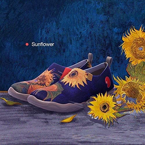 UIN Women's Slip Ons Canvas Lightweight Flats Sneakers Walking Casual Loafers Comfortable Art Painted Travel Shoes Sunflower II (7.5) - Image 3