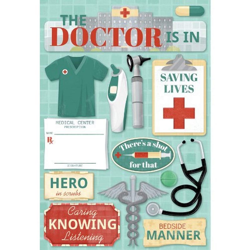 ملصق لدفتر القصاصات بتصميم مطبوع بعبارة "The Doctor Is In "
