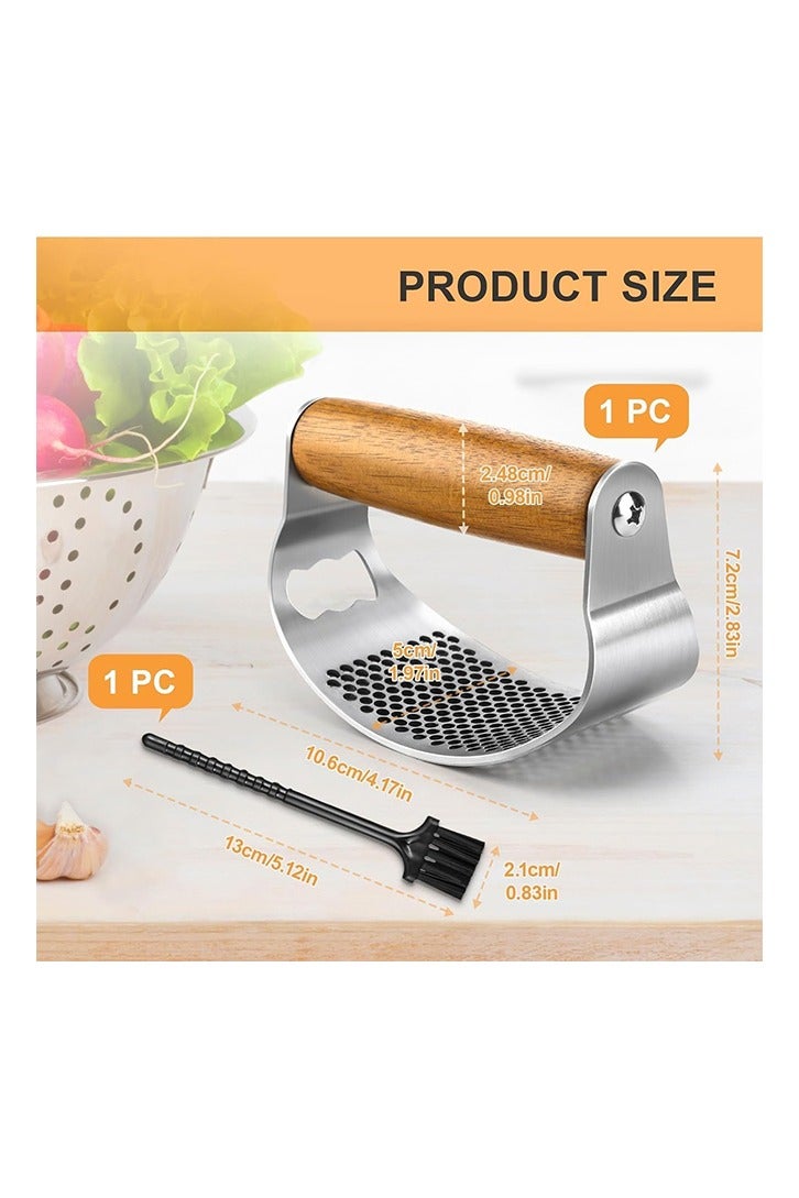 Garlic press rocker, crusher, mincer tool stainless steel with a Garlic Peeler, spatula, and Brush extract more Garlic Paste. The Garlic Mincer Tool Squeezes, Extracts, Crushes - Image 2