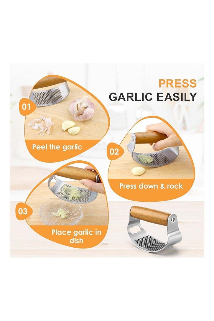 Garlic press rocker, crusher, mincer tool stainless steel with a Garlic Peeler, spatula, and Brush extract more Garlic Paste. The Garlic Mincer Tool Squeezes, Extracts, Crushes - Image 5