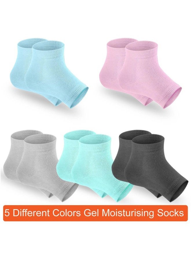 Selizo 5 Pairs Moisturizing Gel Heel Socks Open Toe Socks for Dry Hard Cracked Heels, 5 Colors - Image 2
