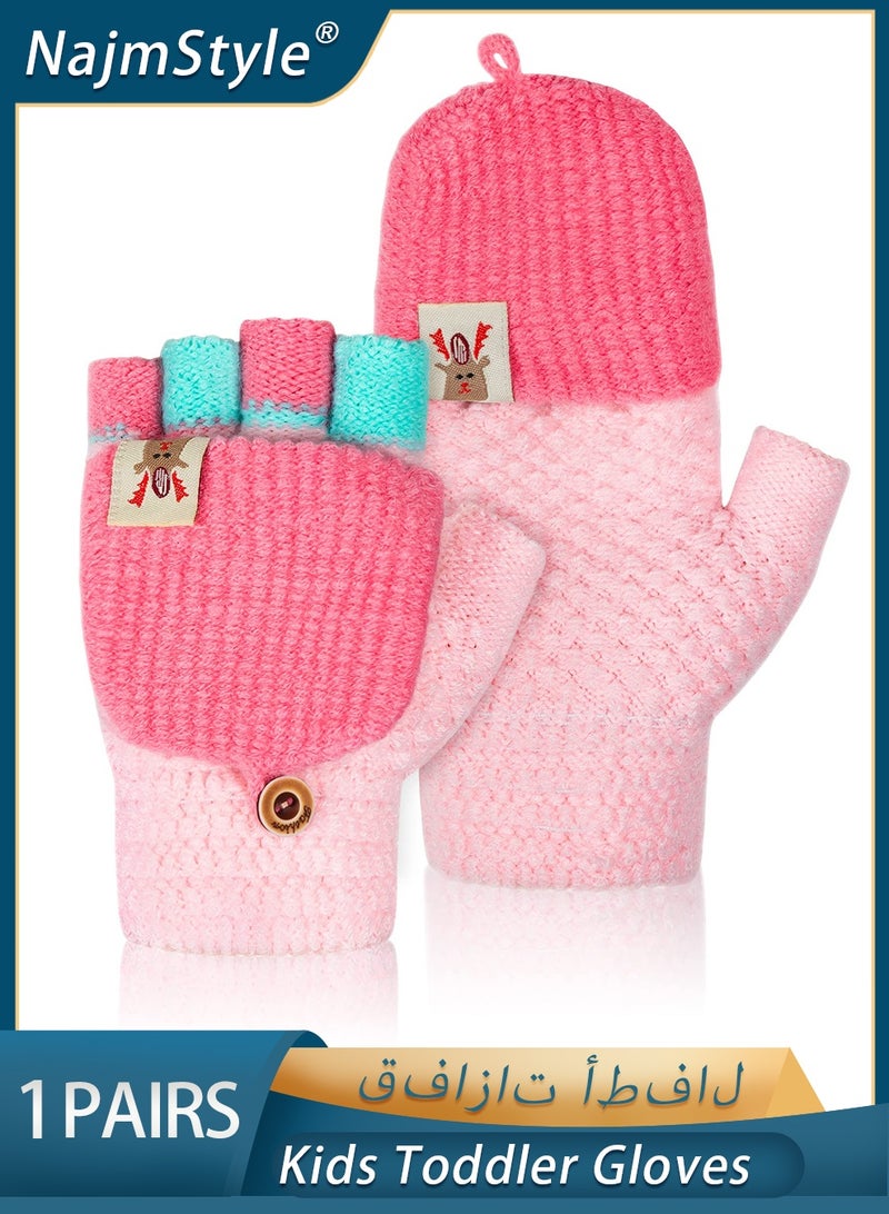 NajmStyle Kids Convertible Flip Top Toddler Gloves - Winter Warm Half Finger Mittens for 5-11 Years Old Boys and Girls - Image 1