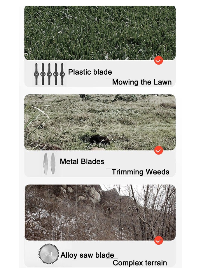ويمارت جزازة العشب اللاسلكية 48 فولت، ماكينة قص العشب القابلة للطي والسحب مع شاحن سريع، بطاريتان بقوة 2.0 أمبير، 3 شفرات قطع، ماكينة قص العشب الكهربائية المحمولة لأعمال إزالة الأعشاب الضارة في الحديقة - Image 4