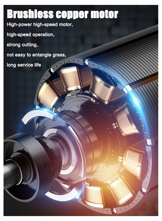 ويمارت جزازة العشب اللاسلكية 48 فولت، ماكينة قص العشب القابلة للطي والسحب مع شاحن سريع، بطاريتان بقوة 2.0 أمبير، 3 شفرات قطع، ماكينة قص العشب الكهربائية المحمولة لأعمال إزالة الأعشاب الضارة في الحديقة - Image 5
