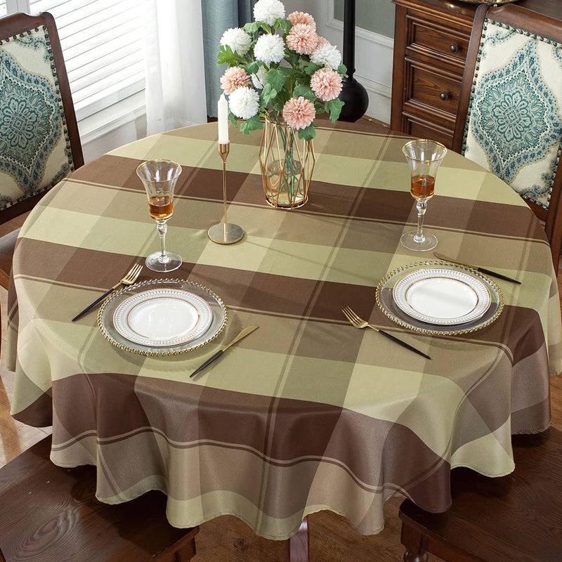 SASTYBALE Checkered Tablecloth 70 Inch Round Table Cloths Spillproof AntiShrink Soft and Wrinkle Resistant Decorative Fabric Table Cover for Kitchen Dinning Tabletop OutdoorRoundTaupe