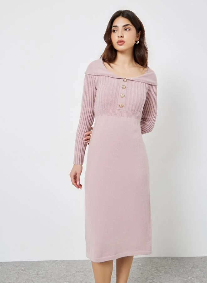 Styli Pink Long Sleeves Sweater Midi Dress