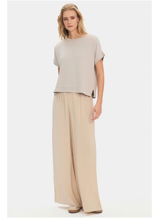 جون June Elastic Waist Flowy Trouser Stone