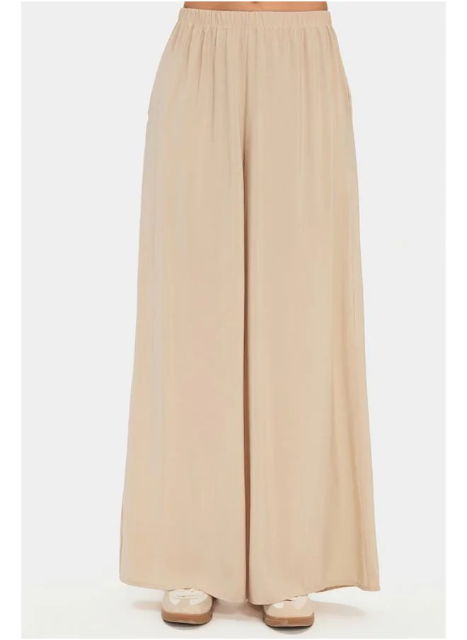 جون June Elastic Waist Flowy Trouser Stone